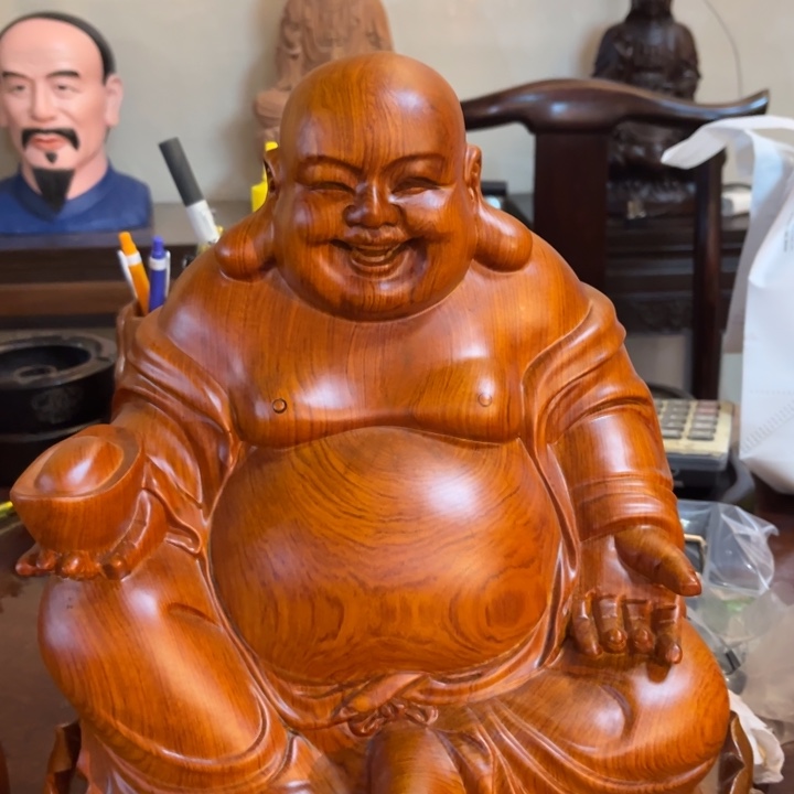 花梨木类纯手工制作花梨木莲花弥勒佛