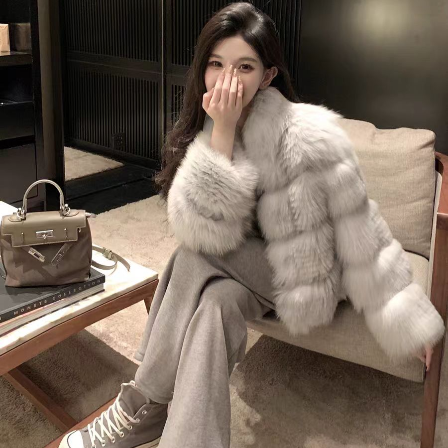 【安卡家】2024【海豚湾恋人】加密加厚狐狸毛车条外套