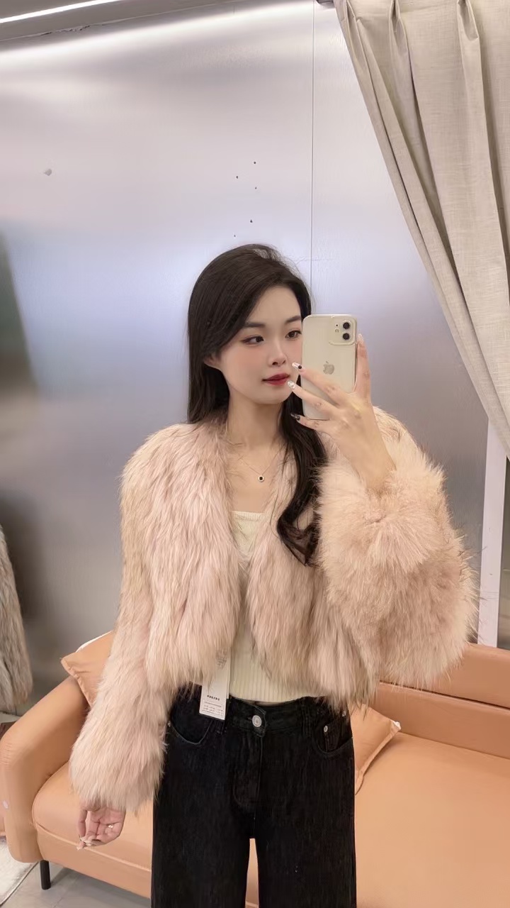 【安卡家】2023【鎏金岁月】时尚高腰貉子毛漂金显瘦洋气外套