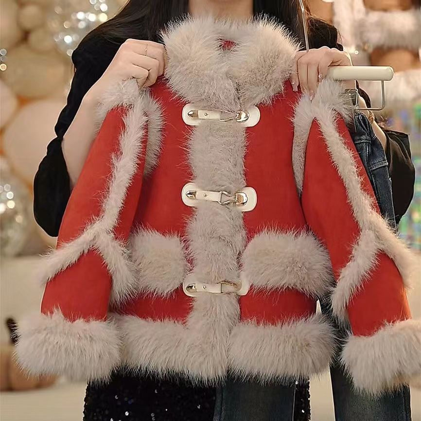 品巴拉巴拉女童冬季新款加绒仿皮草拜年服外套女宝宝网红洋气毛毛