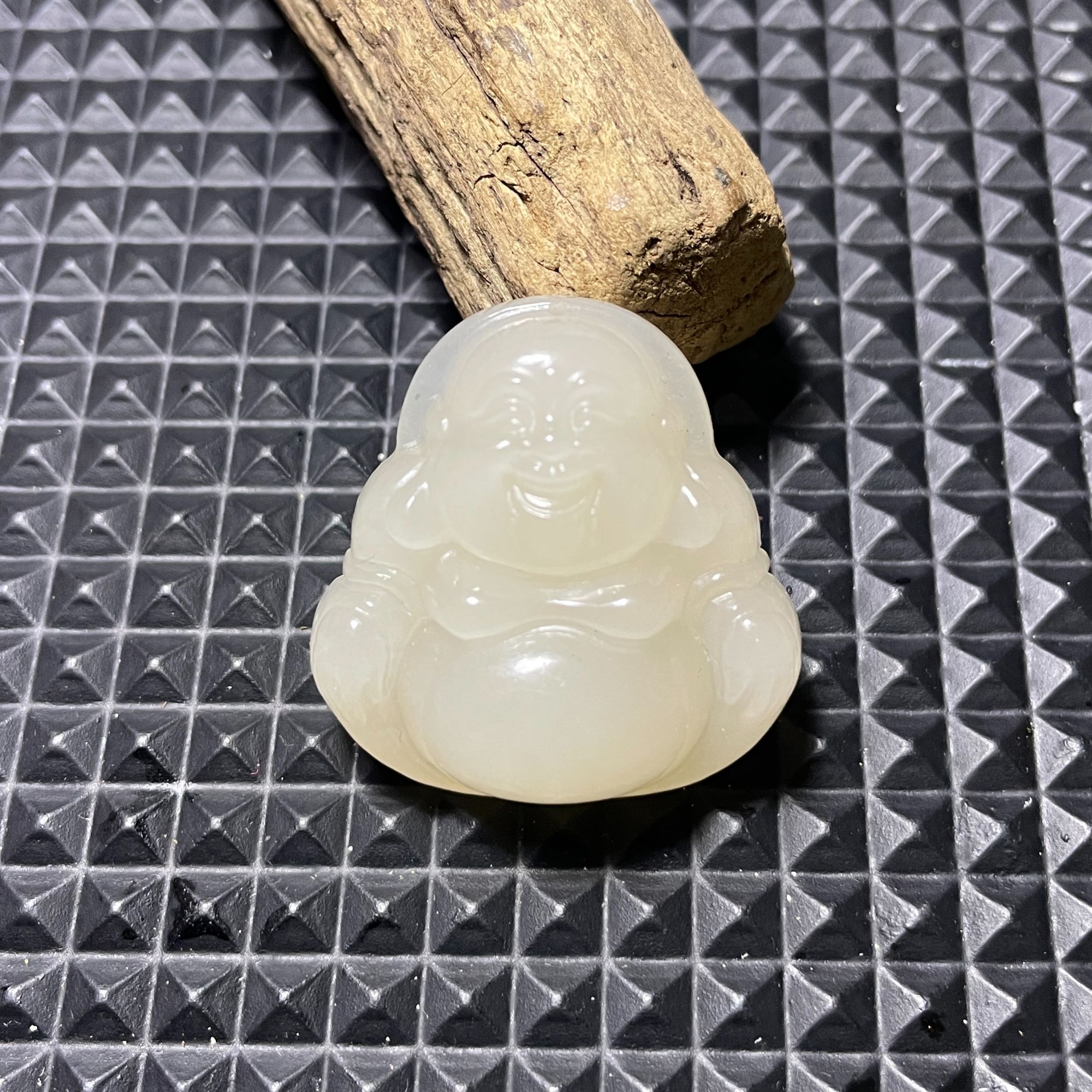 藕粉高冰30mm佛公大肚佛和田玉青海料女款精美精美双面雕刻轻奢