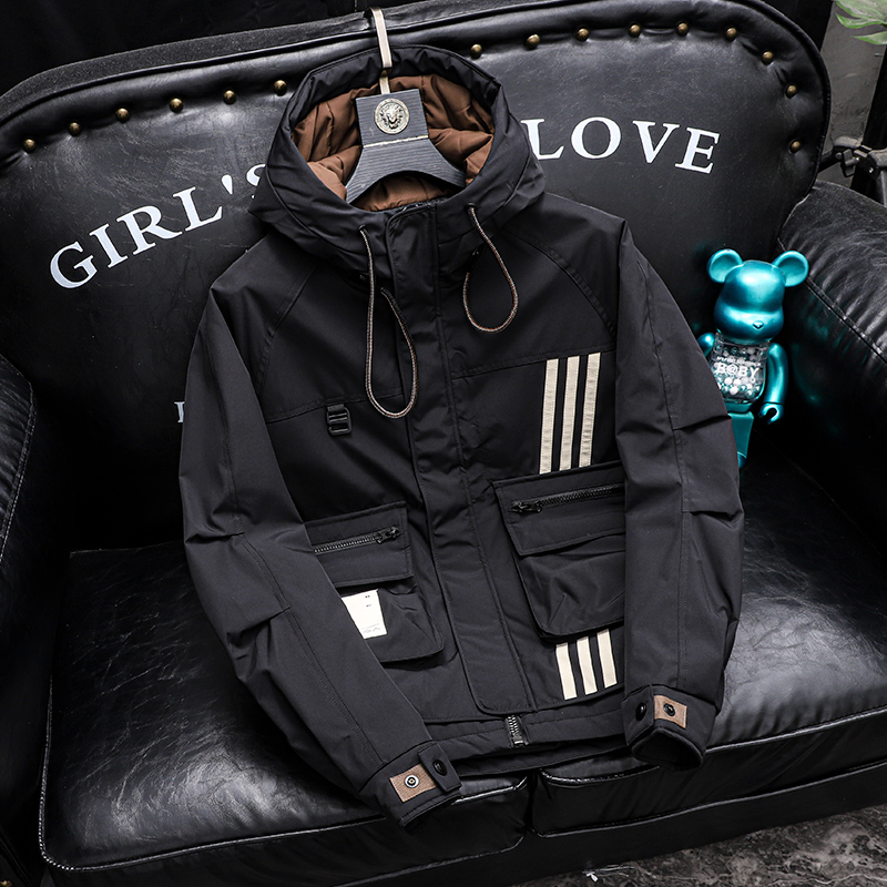 2023新款高级户外连帽羽绒服男士工装个性潮男外套冬季衣服短款潮