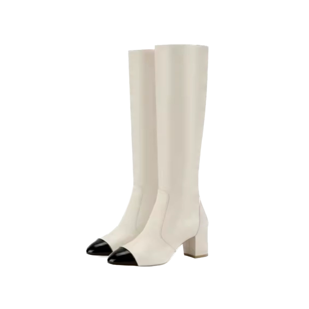 【哈尔滨SW】YULIANA 60 KNEE-HIGH ZIP BOOT燕麦白/黑牛皮长靴