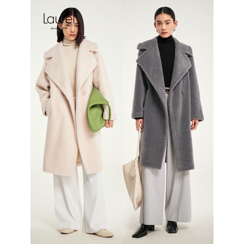 Laurel秋冬长款泰迪翻领大衣气质时尚毛呢女士外套LWD333R00800