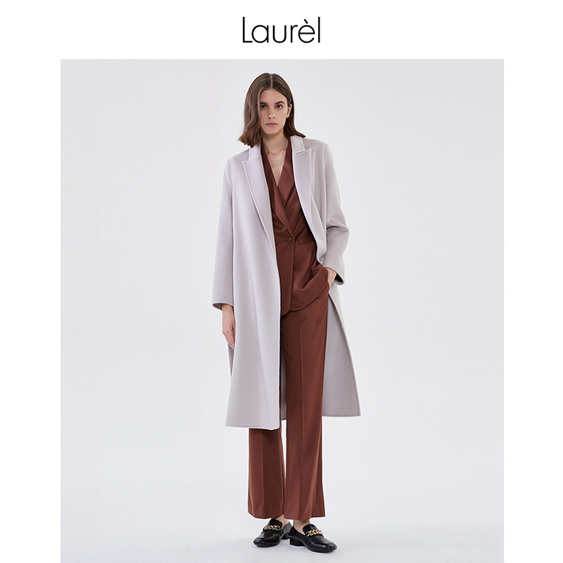 Laurel秋冬法式简约水波纹绵羊毛双面呢大衣女LWD324D00300