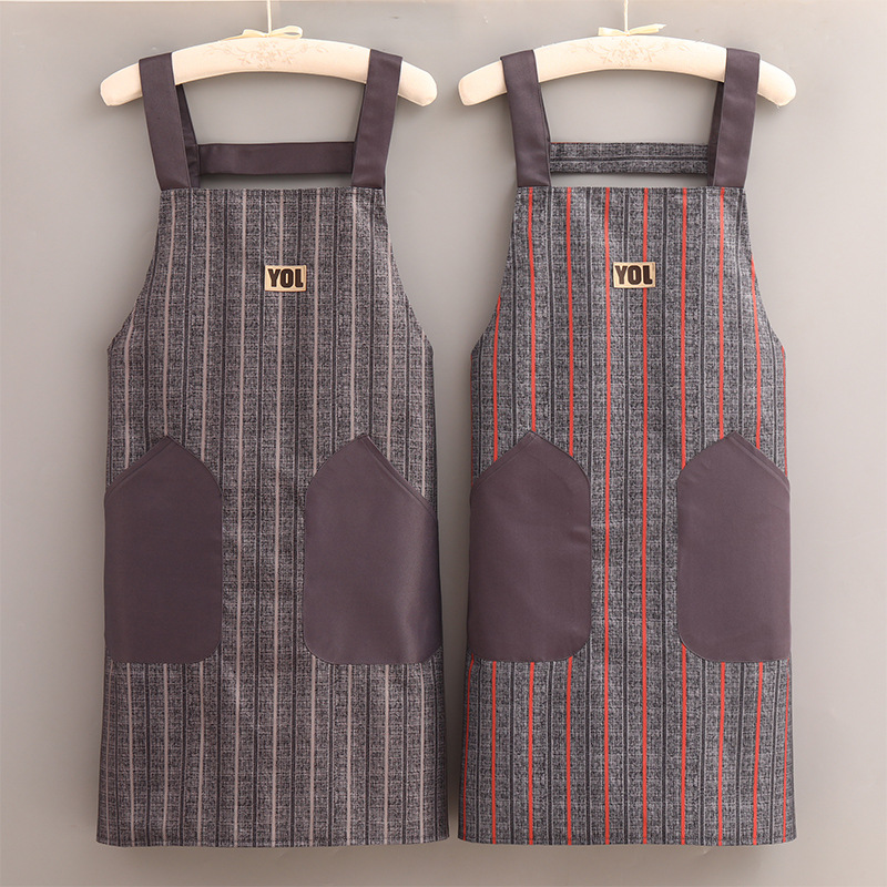 简约条纹围裙防水防油家用厨房做饭围腰餐饮上班专用工作服男女款