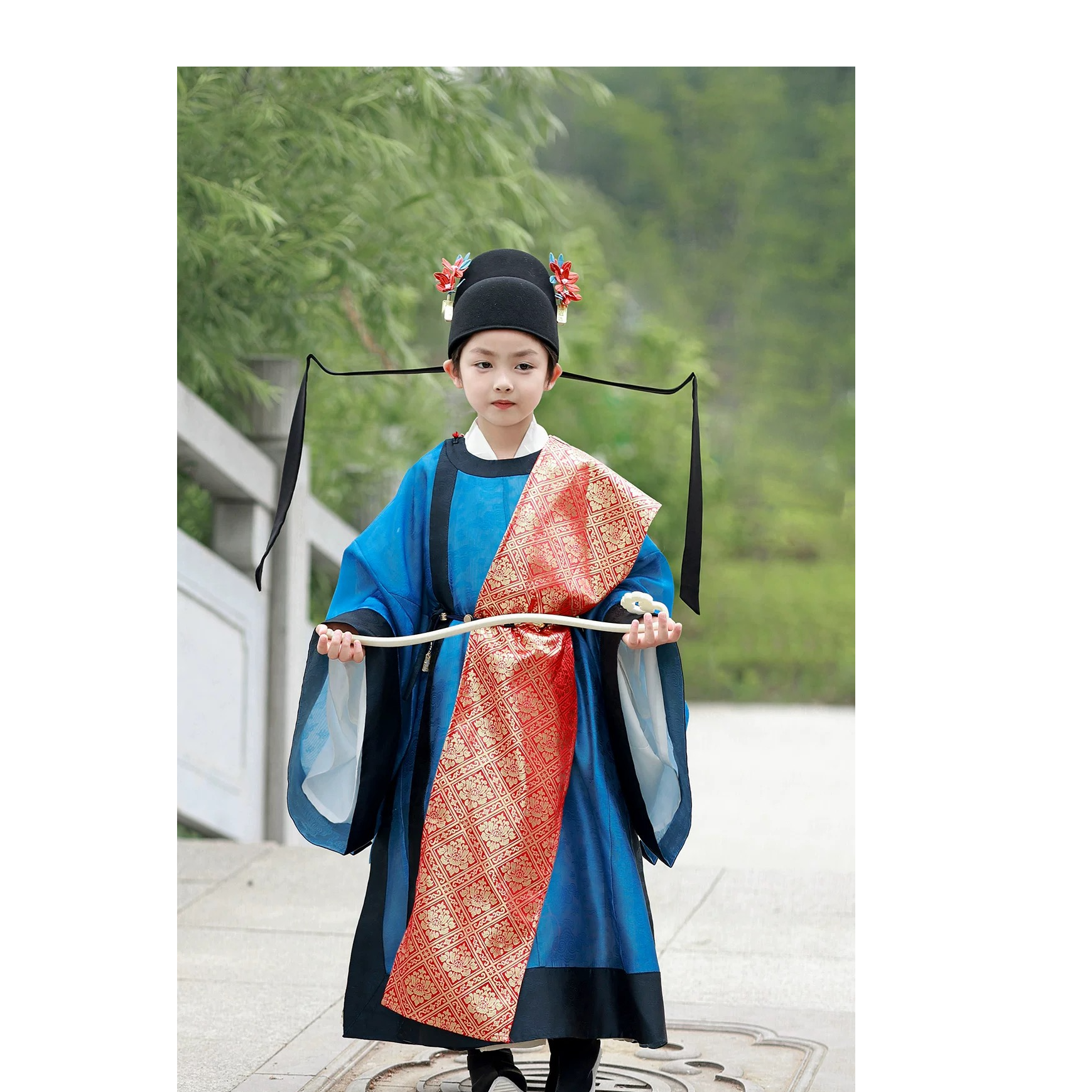 喵小喵夏季汉服套装男宝宝男童中国风复古儿童古风明制襕袍蓝罗袍