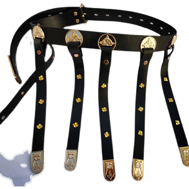 腰带儿童汉服革带蹀躞带装饰男童女童多边形 金属带黑色百搭个性