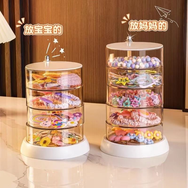 儿童发饰收纳盒新款旋转发卡头饰夹头饰品盒子头绳皮筋首饰盒防尘