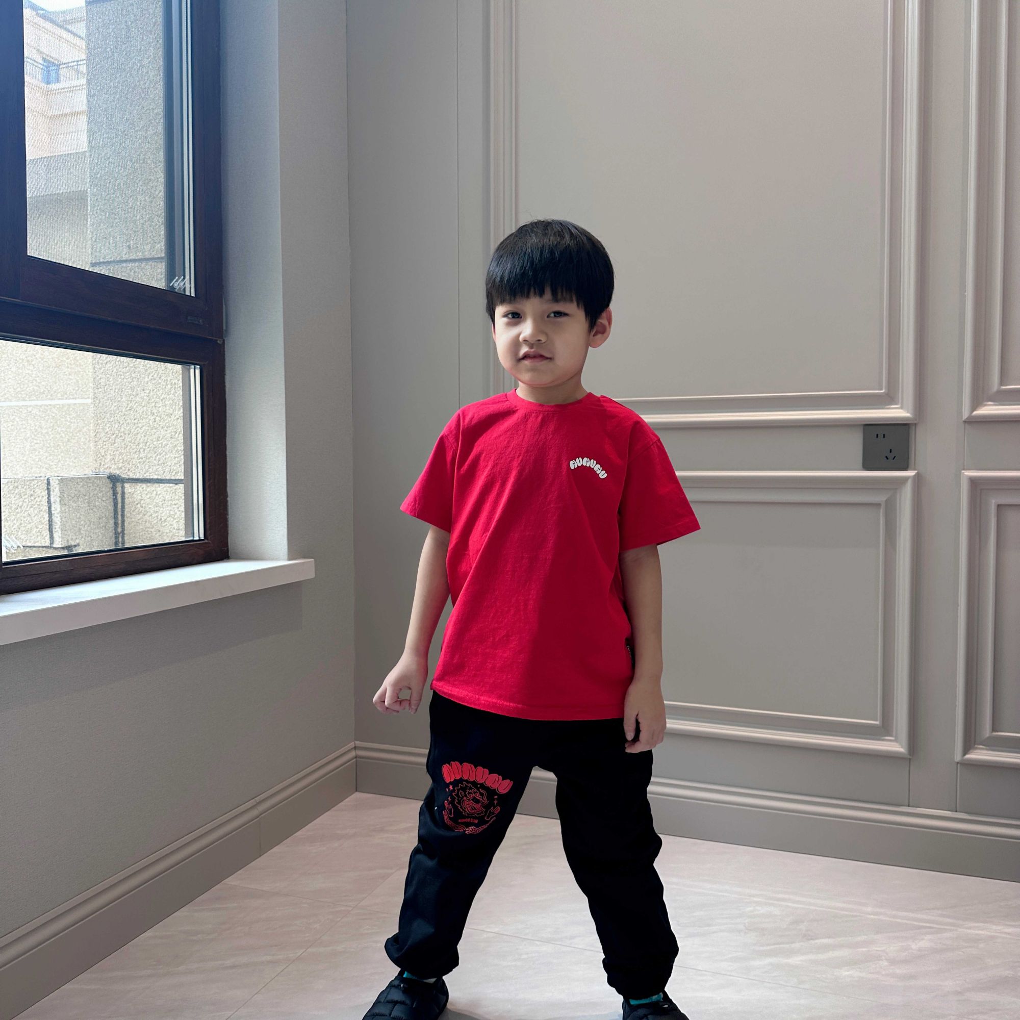 【QB】2024新款男女童潮牌童装圆领红色纯棉上衣（1号链接）儿童
