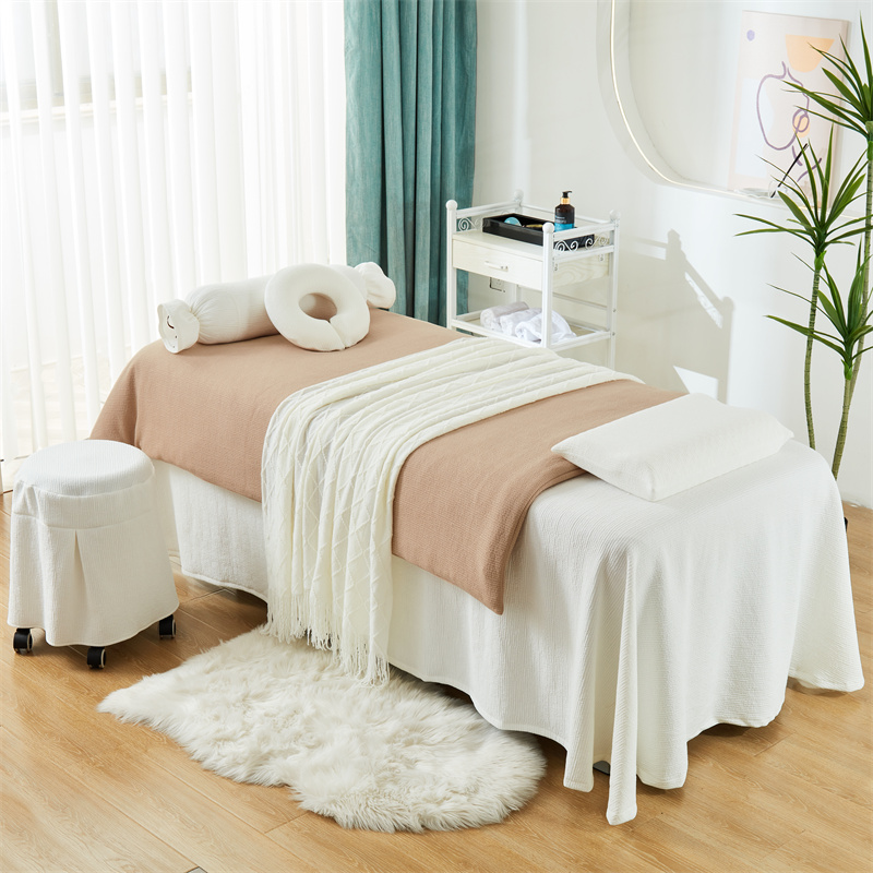 美容床罩四件套纯色针织棉高级轻奢风美容院专用按摩床套四季通用