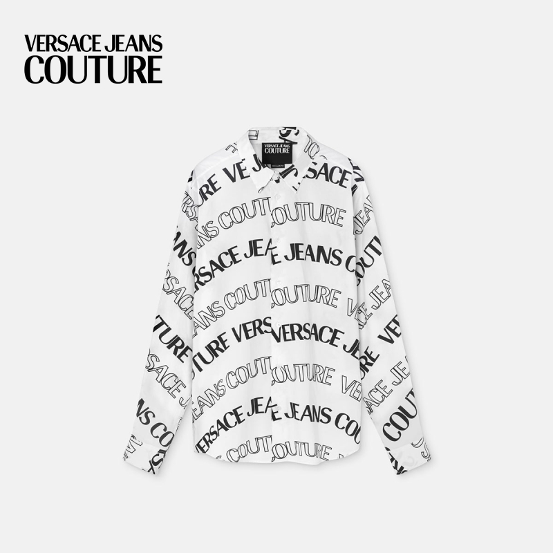 VERSACE JEANS COUTURE 男士Logowave衬衫 长袖衬衣时尚印花