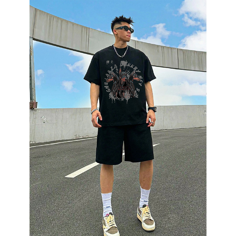 特大码300斤嘻哈hiphop暗黑印花纯棉短袖夏季街头复古宽松痞帅T恤