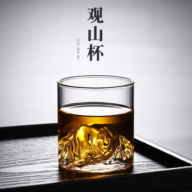 玻璃杯子复古日式水杯咖啡富士山茶杯威士忌酒杯藏山杯冰山杯