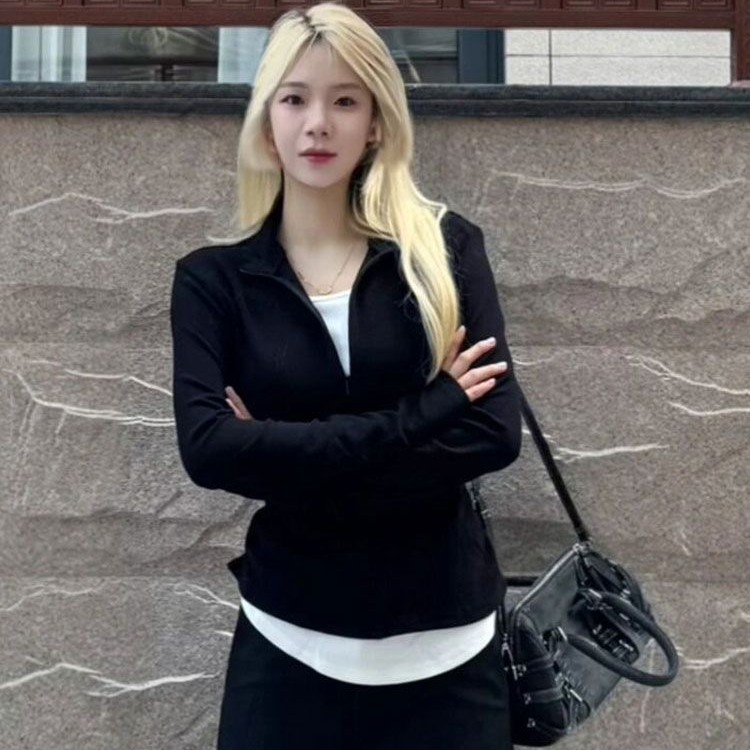 美式辣妹v领假两件上衣女秋内搭设计感修身上衣2025新