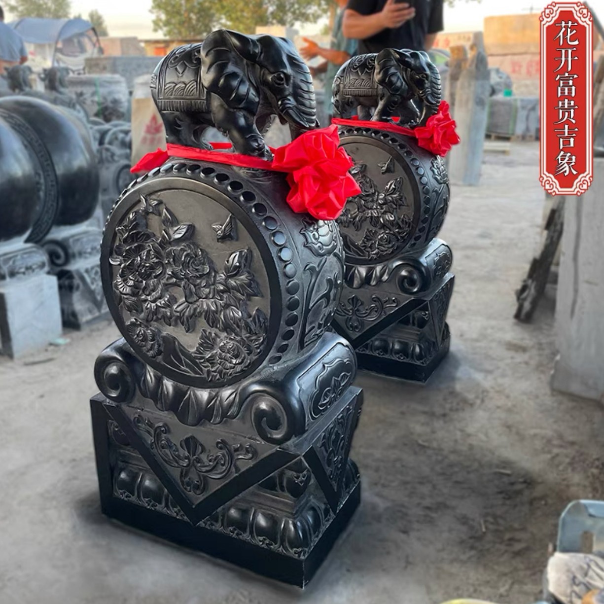 石雕门墩抱鼓石一对青石仿古做旧石狮子麒麟貔貅家用门口门鼓石墩