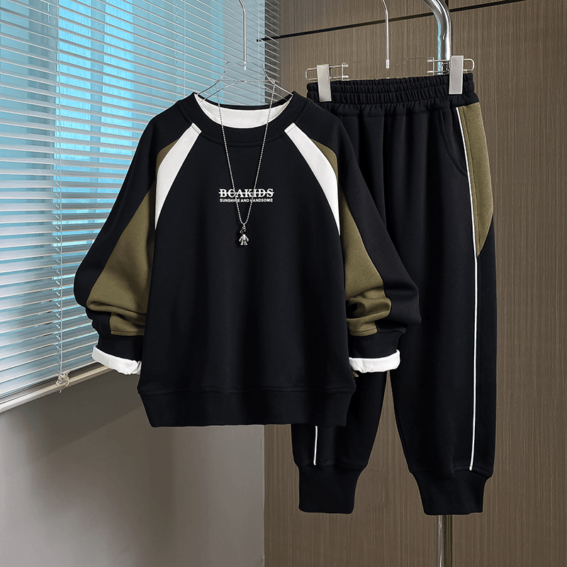 男童儿童中大童童装2025秋秋新款潮酷休闲时尚圆领卫衣套装两件套