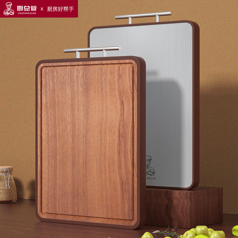 乌檀木菜板抗菌防霉家用不锈钢双面案板实木砧板切菜板刀板粘板
