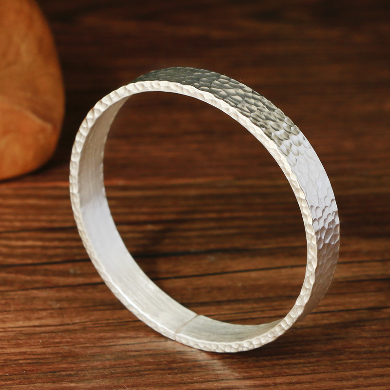 足银手镯 星陨之锤 手工银手镯999足银锤纹银镯子女男士手环开口