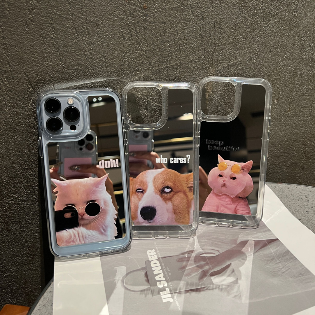 【苹果系列】ins小众搞怪镜面墨镜猫面膜猫白眼狗狗太空壳