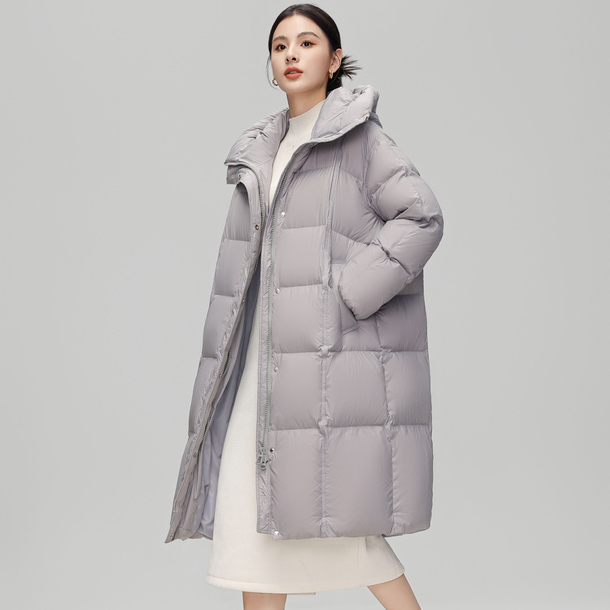 V/雅鹿厚款长款中长款羽绒服休闲秋冬毛领户外女款加厚女装宽松