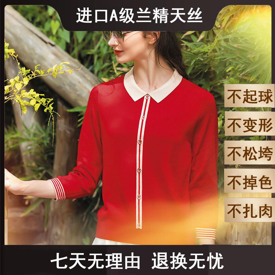 天丝上衣2025秋装新款女装时尚洋气百搭莱赛尔针织衫A0460-5002
