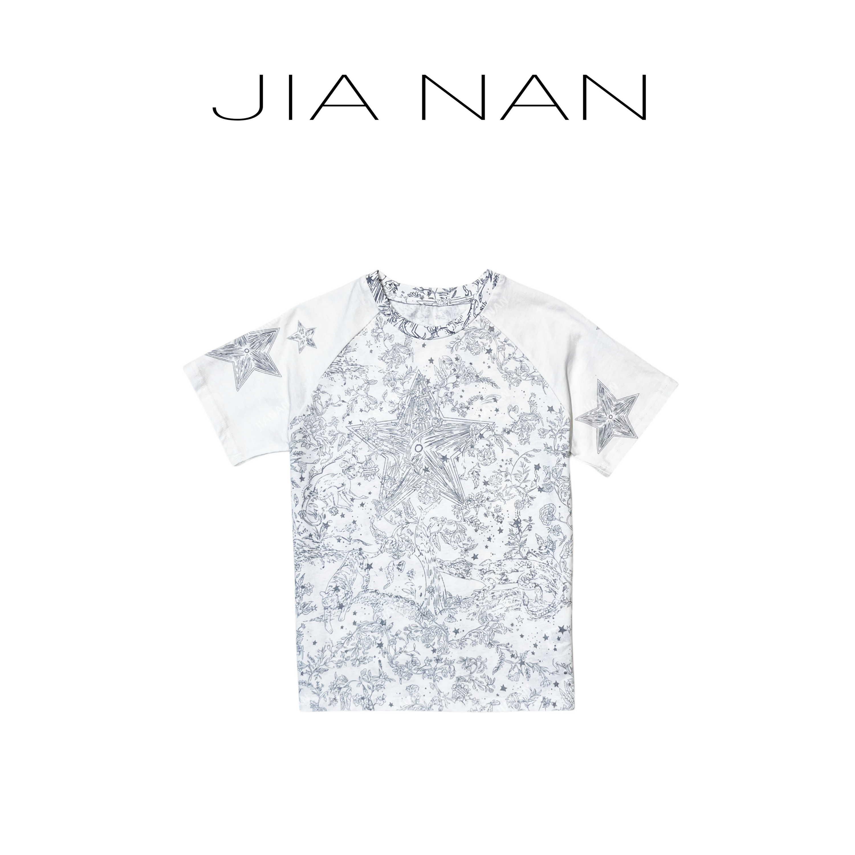 圆领白色印花休闲短袖T恤6767