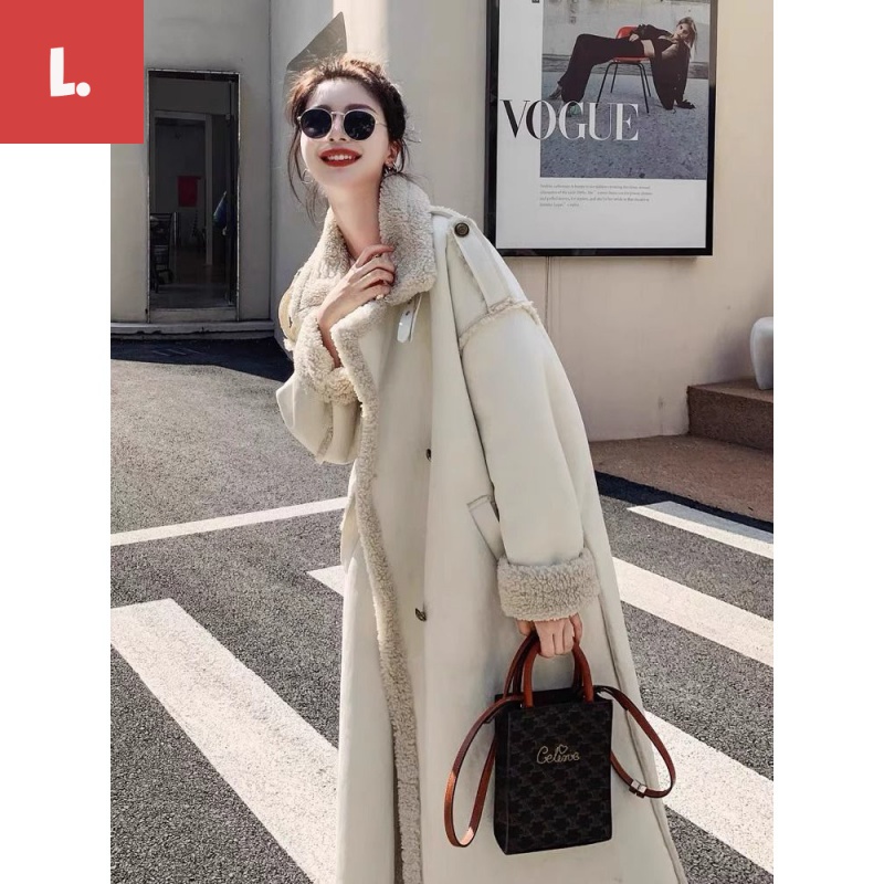 2-300斤大码胖mm颗粒绒外套女秋冬遮肉过膝长款呢子皮毛一体大衣