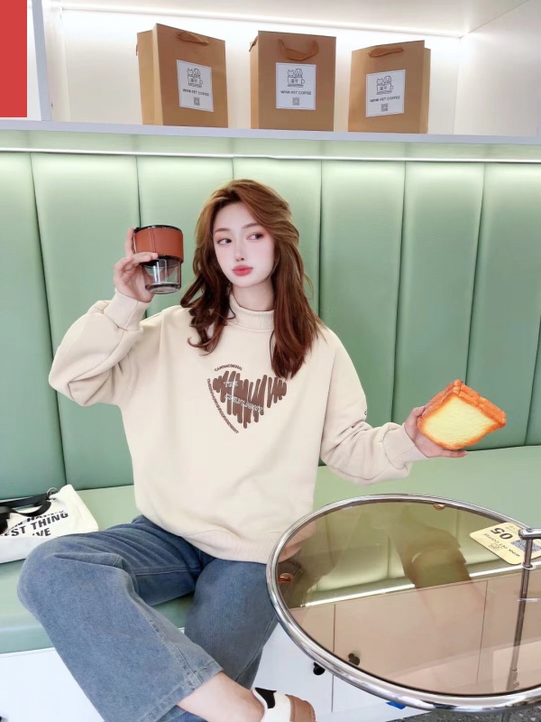 2023冬季加绒高级感高品质小个子奥粒绒洋气心心印宽松休闲卫衣女