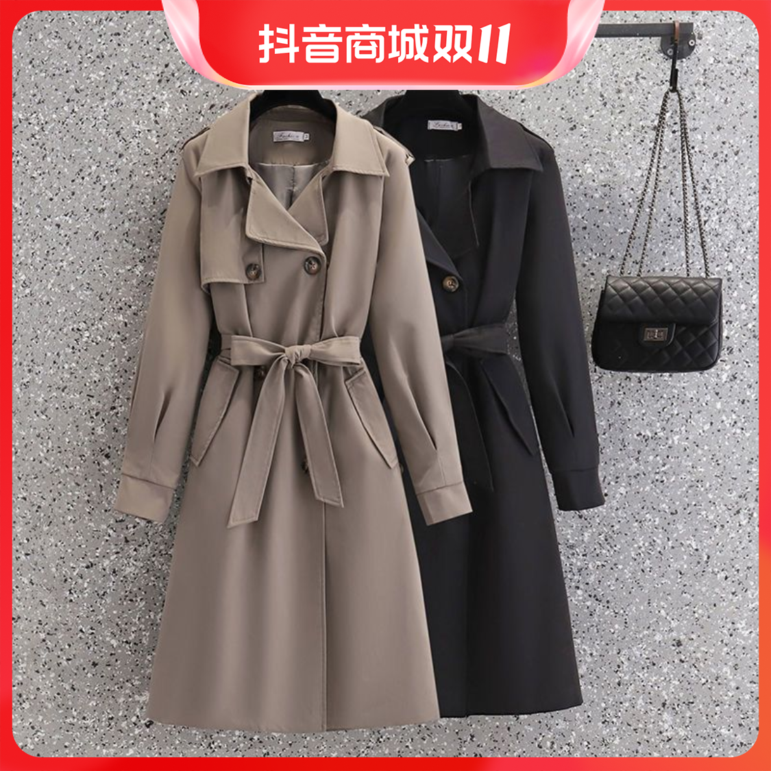 大码风衣英伦风外套女2023新款秋冬中长款小个子气质流行女装显瘦