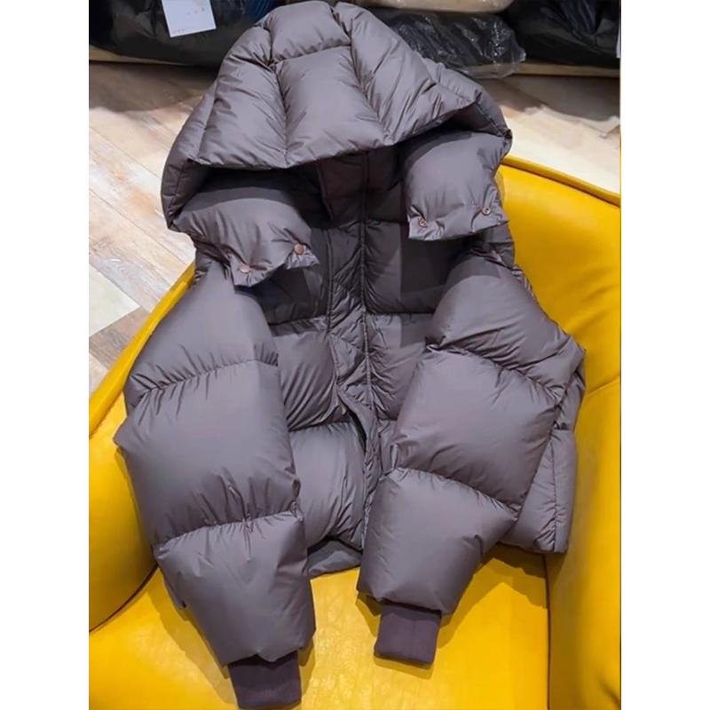 欧洲站面包服外套小个子超好看轻薄短款连帽咖色服女2023新款