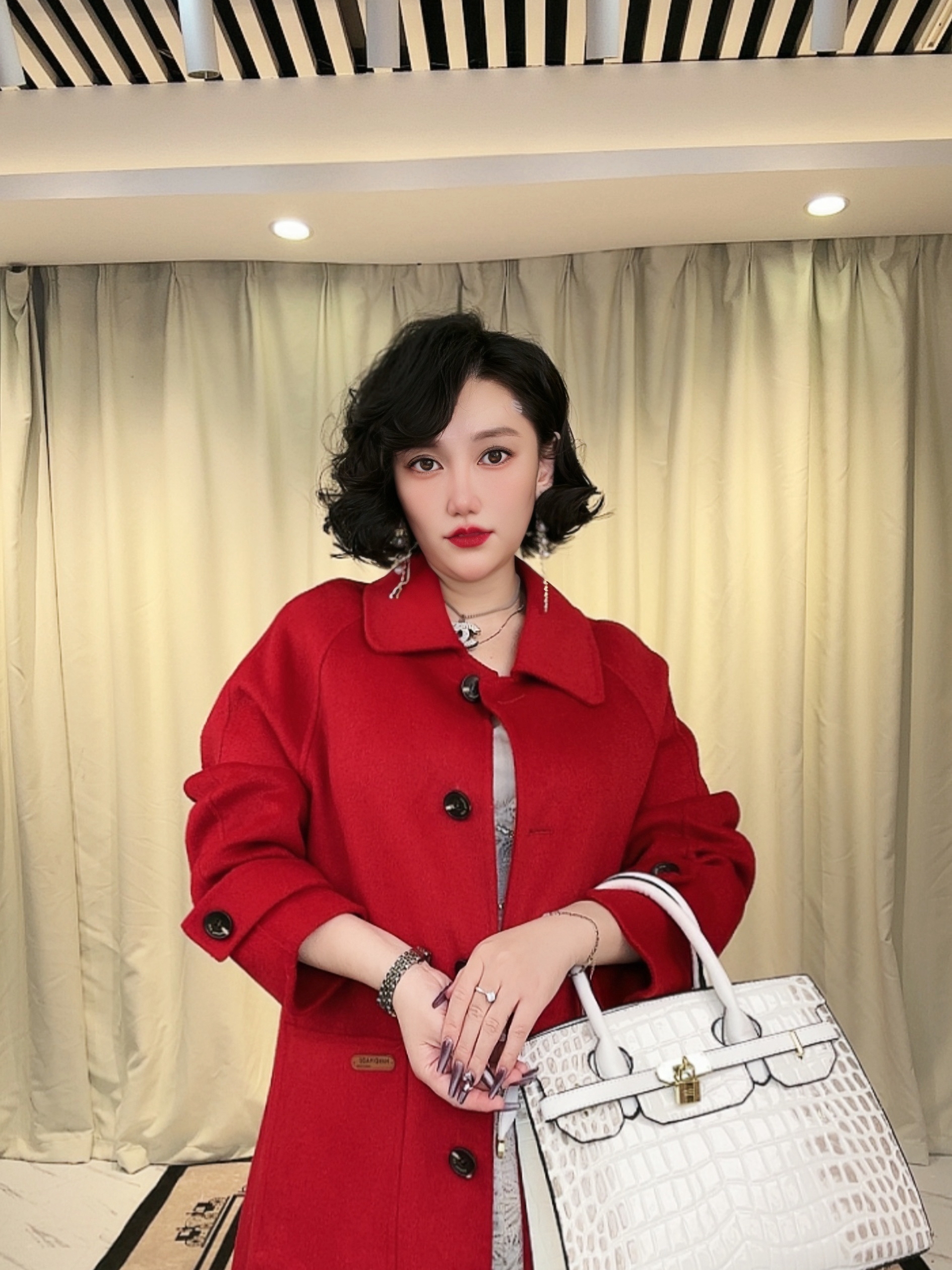 【鑫同辉】羊毛大衣外套女2024秋冬新款显瘦气质轻奢 A0002深红色