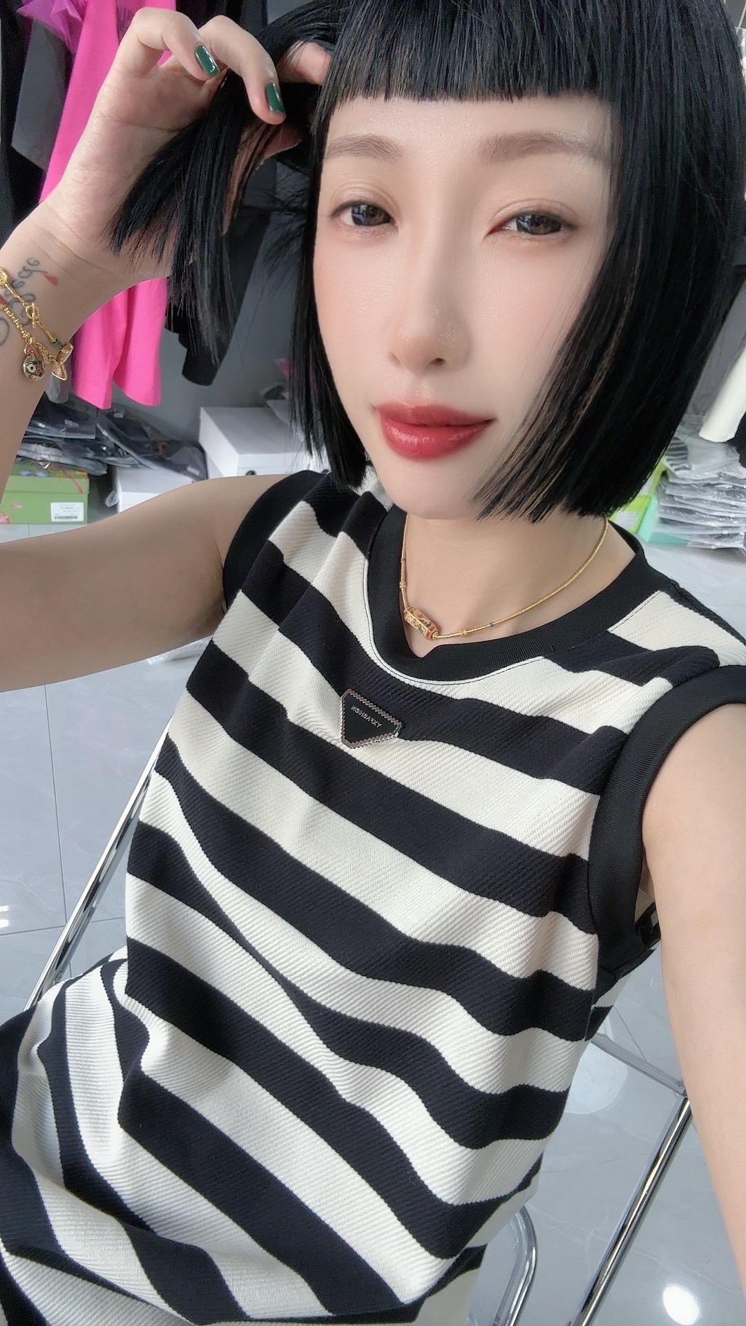 DDJ 2023个性条纹百搭连衣裙