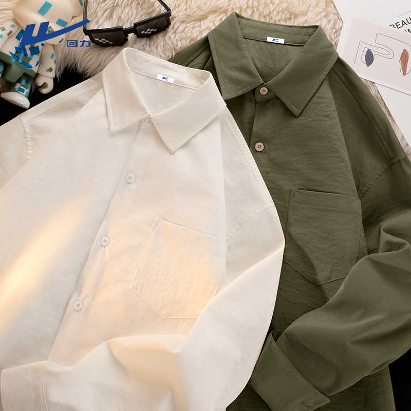 回力男士韩版复古凉感宽松外套日系季冰丝衬衫潮流百搭衬衣男