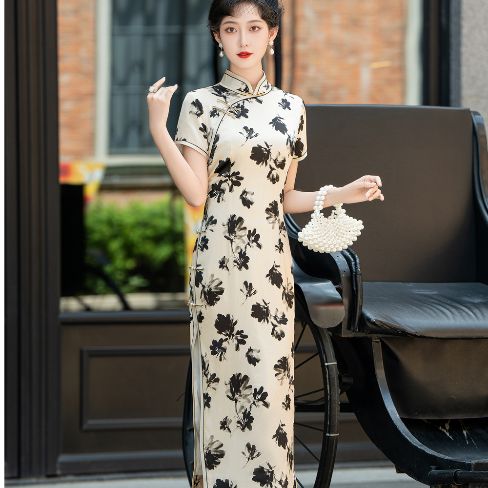 高端真丝旗袍2024新款夏季女改良新中式国风桑蚕丝连衣裙气质长款