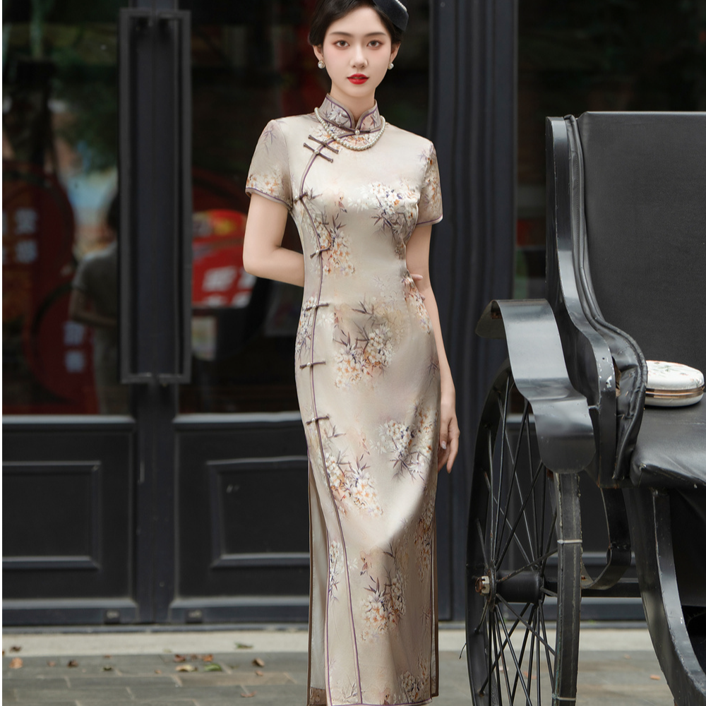 改良高档真丝旗袍2024新款夏季女新中式国风桑蚕丝连衣裙气质长款