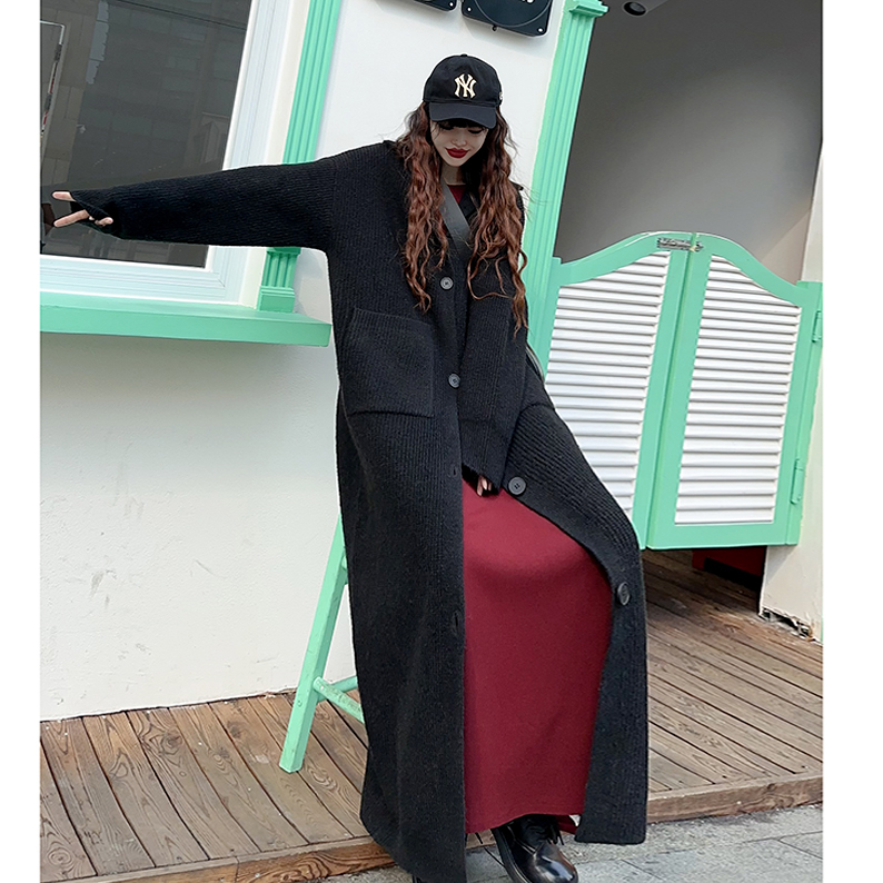 高个子 ！及踝大长款加厚粗棒针织大衣2023新款重工毛衣开衫外套潮