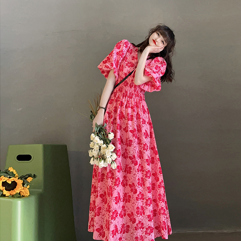 孤品断码清仓捡漏夏季收腰显瘦长款碎花连衣裙小清新甜美桔梗长裙
