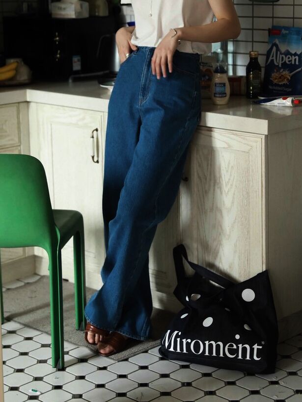 春季深蓝色复古牛仔阔腿裤（小个子定制）