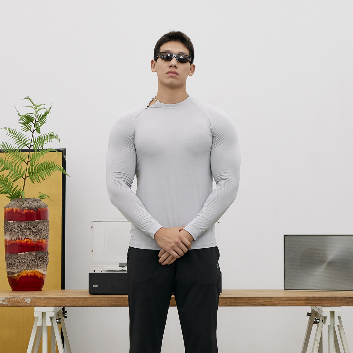 Basic Unit 基本单元 运动T恤男长袖紧身弹力健身衣服打底上衣