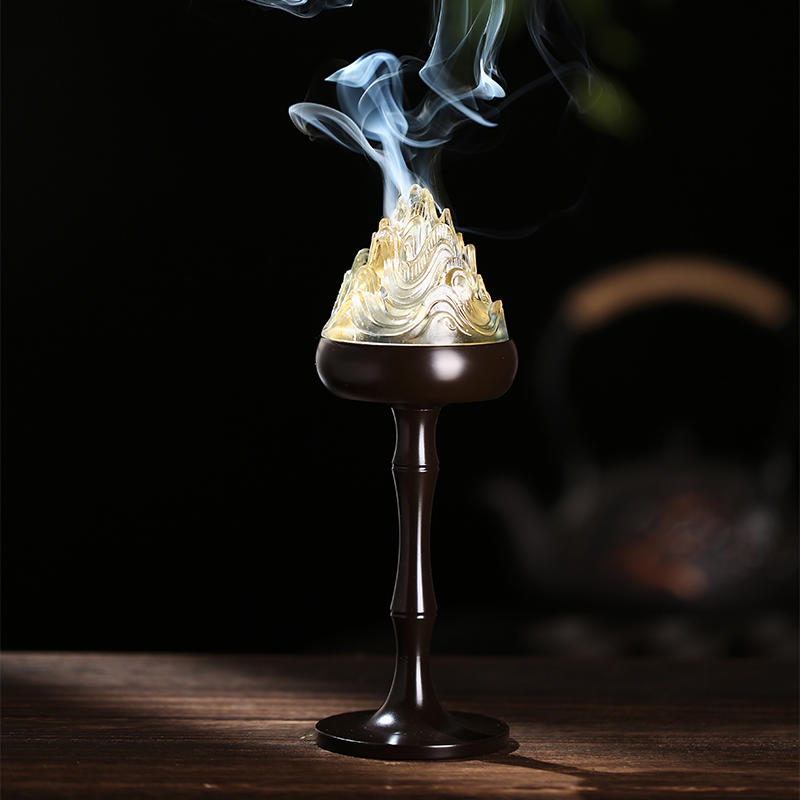 高脚黄铜博山炉 琉璃铜香炉复古中国风 香篆盘香线香熏香炉大号