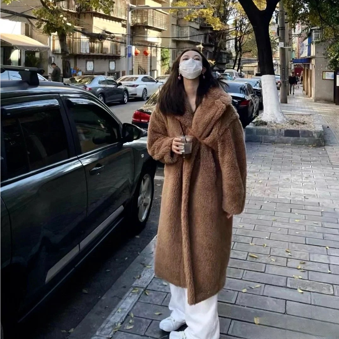 99新 MaxMara 驼色翻领中长款泰迪大衣 M码 M459