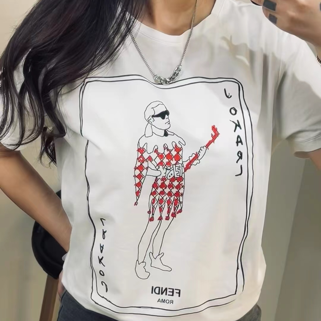 99新 FENDI/芬迪 亿颗潮奢扑克牌字母Logo短袖T恤 L码 X143