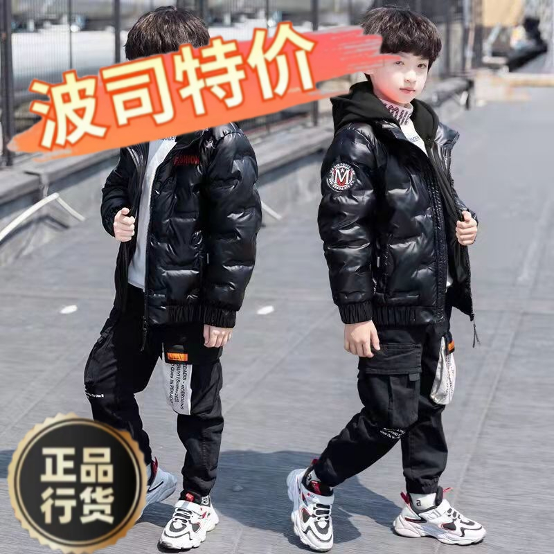新款爆款男童棉服冬季2023新款潮童加绒加厚棉衣外套