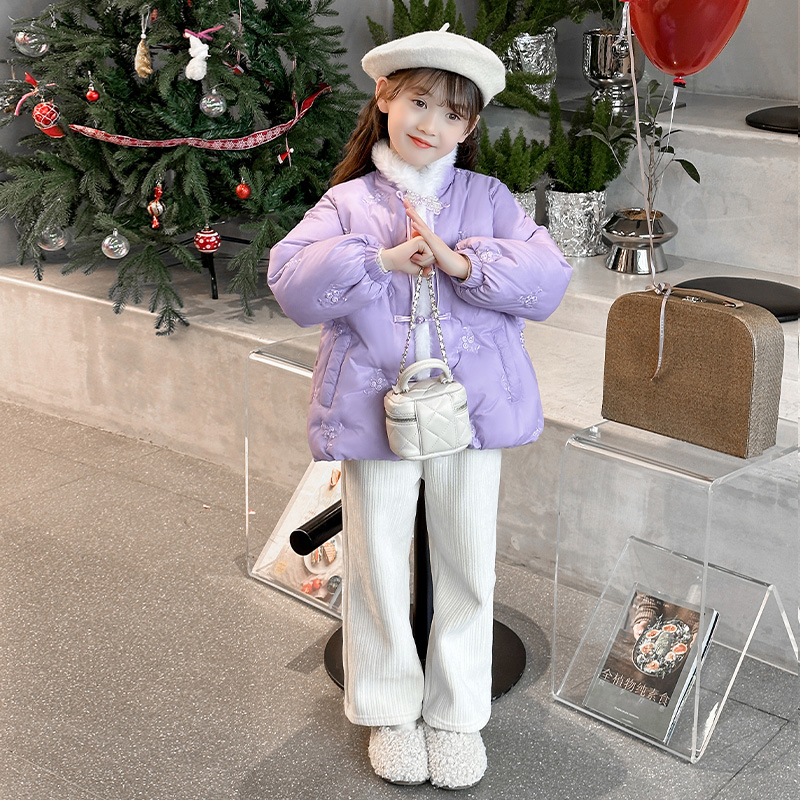 女童棉服2023秋冬新款时尚舒适休闲风中小童保暖加厚女宝洋气棉衣