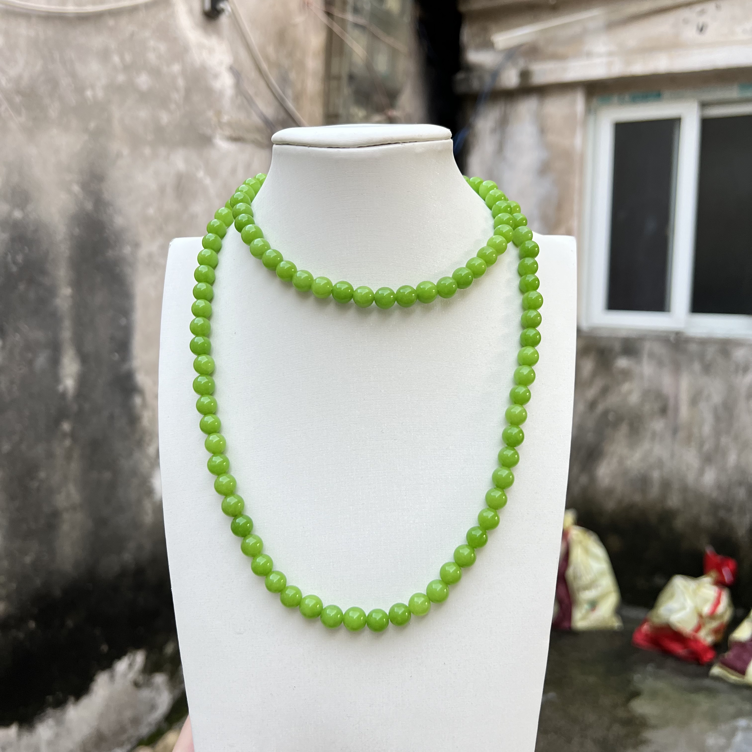 A577青苹果绿108颗卡8mm手串项链百搭