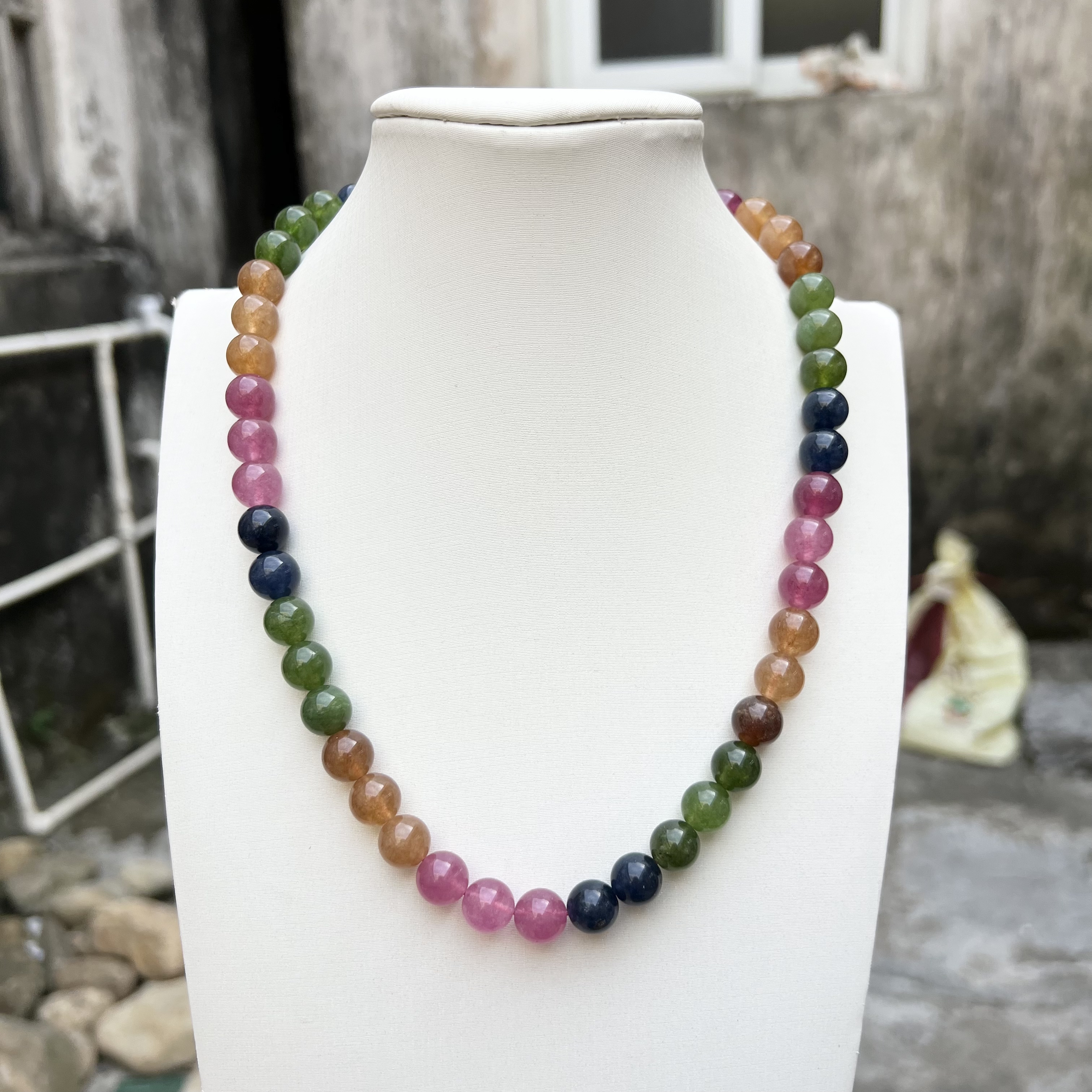 A613 彩虹碧妈妈链卡10mm项链国风彩色