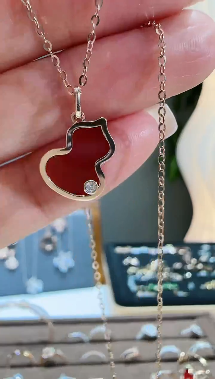 【闪购商品】玛瑙/玉髓单吊坠18K金镶嵌单钻葫芦单吊坠不含链