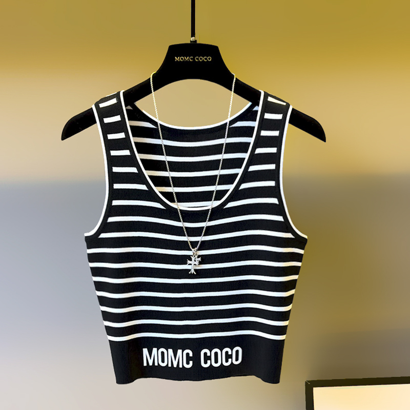 【MOMCCOCO】针织吊带小香风背心女夏季冰丝短款运动外穿条纹上衣