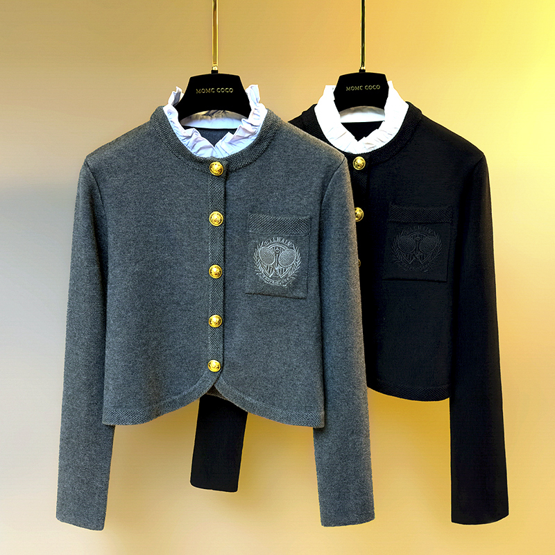 臻品时髦~小香风气质毛衣外套女可拆卸木耳边绵羊毛刺绣针织开衫